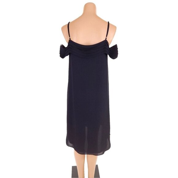 T by Alexander Wang Pleated Off-The-Shoulder Silk Dress Size 4 S Black - Picture 7 of 12